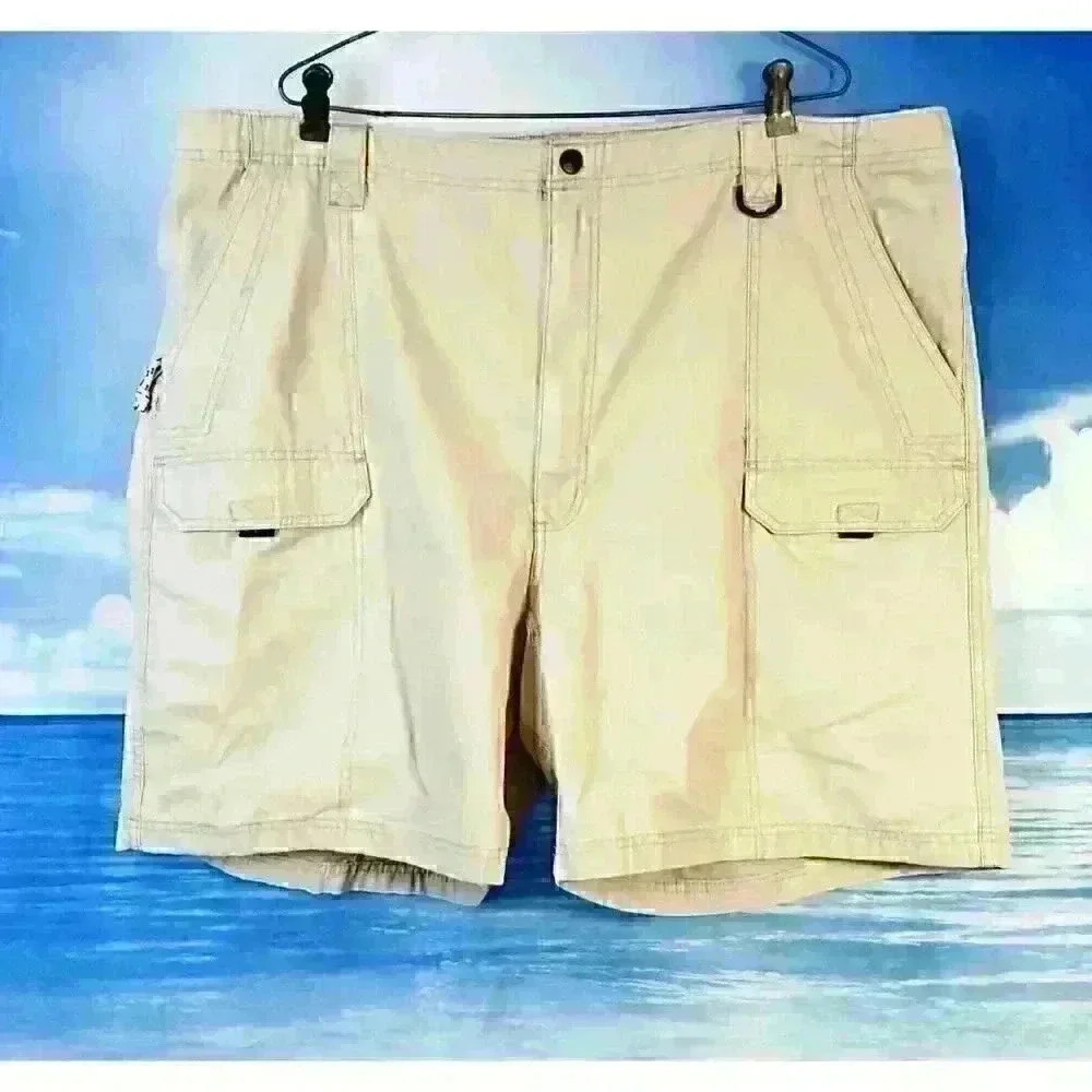 WRANGLERS Mens KHAKI TAN Denim Shorts CARGO Zip Pockets BELT CLIP size 46